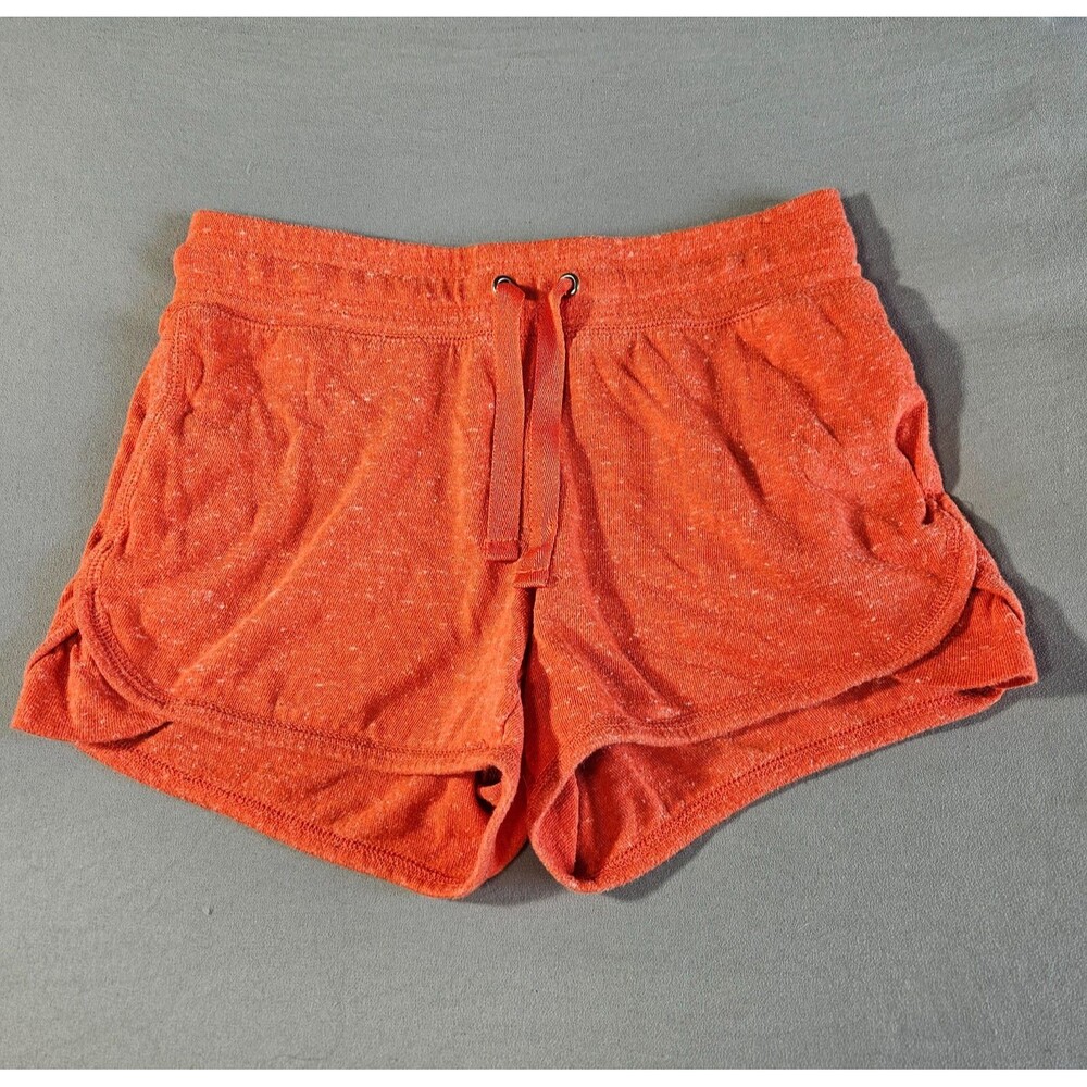 Womens Sweat Shorts Size Small Orange Elastic Waist Pockets Drawstring Workout